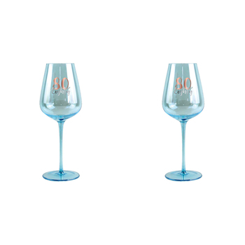 2PK 80th Coloured Decorated Wine Glass Rose Gold Decal 430ml