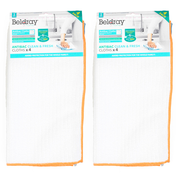 2x 4pc Beldray 30cm Antibacterial Home/Bathroom/Kitchen Clean & Fresh Cloths