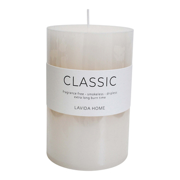 LVD Natural Wax Unscented 10x15cm Classic Pillar Candle - White