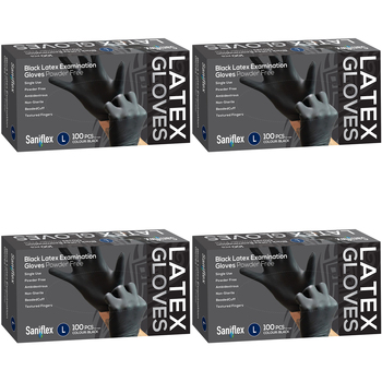 400pc Saniflex Black Latex Powder Free Gloves-Size L