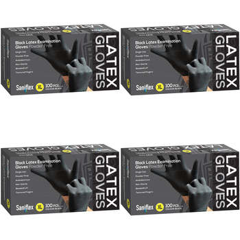 400pc Saniflex Black Latex Powder Free Gloves- Size XL