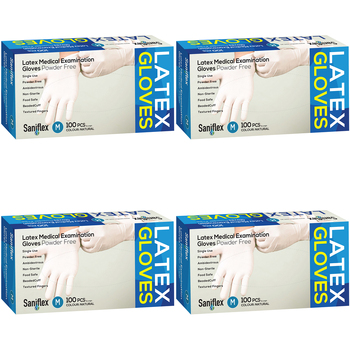 400pc Saniflex Latex Powder Free Gloves Colour Natural- M