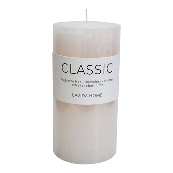 LVD Natural Wax Unscented 7.5x15cm Classic Pillar Candle - White
