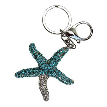 LVD Metal/Crystal Starfish Keyring Accessory Charm - Blue