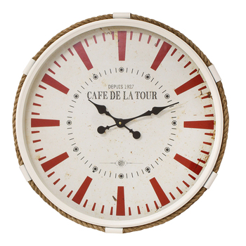 LVD Riviera Rope MDF Glass Metal64cm Wall Clock Round Analogue Decor Red/White
