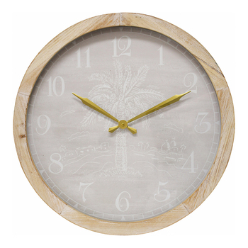 LVD Date Palm MDF Glass 60cm Wall Clock Round Analogue Decor - Neutral