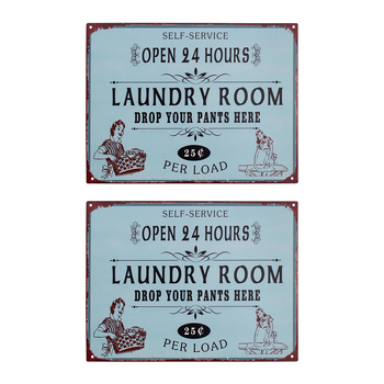 2PK LVD Iron Laundry Drop Pants Sign Home Wall Decor 25x33cm