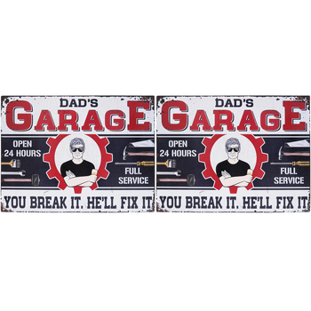 2PK LVD Iron Dad's Garage Sign Home Wall Decor 25x33cm
