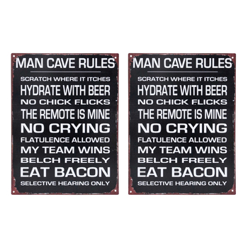 2PK LVD Iron Man Cave Rules Sign Home/Room Wall Decor 25x33cm