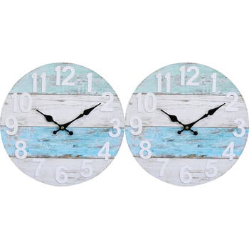 2PK LVD Seaside Hanging Wall Clock Analogue 34cm Round Decor