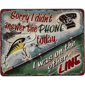 LVD Fish On The Line 25cm Metal Sign Hanging Home Decor
