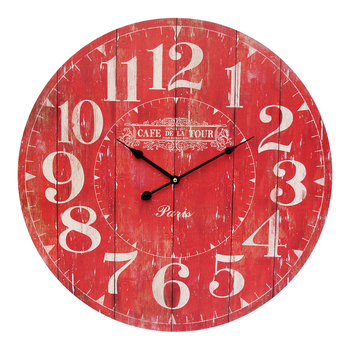 LVD De La TourMDF 58cm Wall Clock Round Analogue Decor - Red