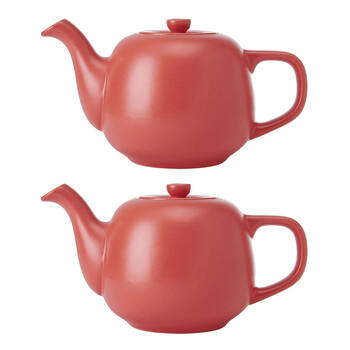 2PK La Cafetiere Stoneware Classic Teapot Kettle 600ml - Red