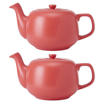 2PK La Cafetiere Stoneware Classic Teapot Kettle 1.2L - Red