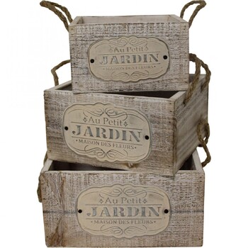 LVD 3pc MDF Wooden Boxes w/ Handles Square - Jardin 