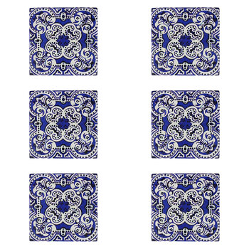 6PK LVD Ceramic/Cork Trivet Largo Tile Home/Kitchen Decor 15cm Blue