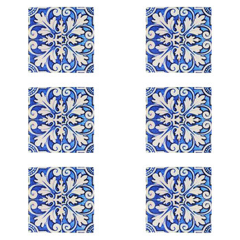 6PK LVD Ceramic/Cork Trivet Malaga Tile Home/Kitchen Decor 15cm Blue
