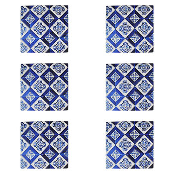 6PK LVD Ceramic/Cork Trivet Valencia Tile Home/Kitchen Decor 15cm Blue