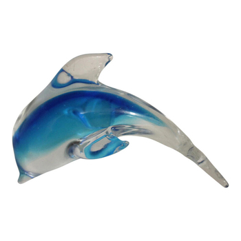 LVD Glass 13.5cm Dolphin Home Decorative Paperweight - Blue Stripe