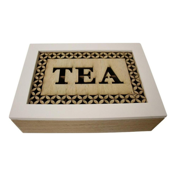 LVD Stamp MDF 24cm Tea Box Home/Kitchen Organiser Large - Natural/White