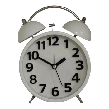 LVD Round Metal 16cm Alarm Clock Bedside Analogue - White