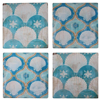 LVD 4pc Square Coasters Shells Asstd