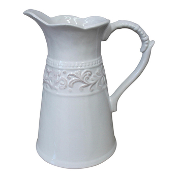 LVD Tall Ornate Ceramic 22.5cm Jug Pitcher Decorative Container - White