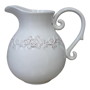 LVD Short Roses Ceramic 19.5cm Jug Pitcher Decorative Container - White