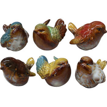 6pc LVD Ceramic Hand-Painted Birds Large Decor Set 7x9x6.5cm Multi-Coloured