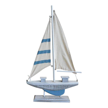 LVD MDF Blue Stripe 39cm Sailing Boat Centrepiece Decor - Small