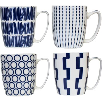 4pc LVD Modern Ceramic 11.5cm Mug w/ Handle Set - Blue Assorted
