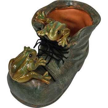 LVD Ceramic Planter Shoe w/ Frogs Garden Decor 19x12cm - Green