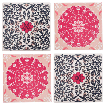 LVD 4pc Ceramic Tile Drink Coasters Bohemia - Red