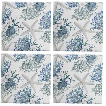 4pc LVD Ceramic Coasters Table Protector Square 9x9cm - Coastal
