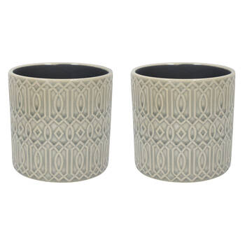 2PK LVD Ceramic Decorative Indoor Planter Pot Tribal Large 11x12cm Grey