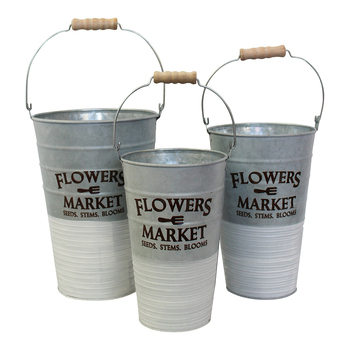 LVD 3pc Flower Bucket 33/30/28cm Planter Garden Display Set - Grey