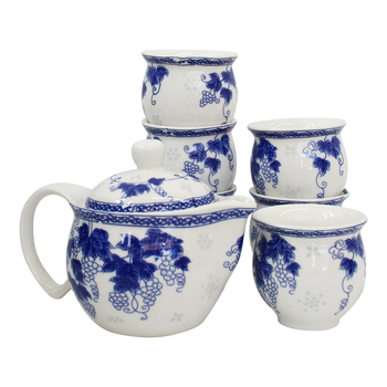 LVD 7pc Grape Vine Ceramic 16cm Teapot/7cm Cup Tea Set - Blue