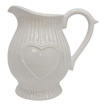 LVD Heart Ceramic 18.5cm Jug Pitcher Decorative Container - White