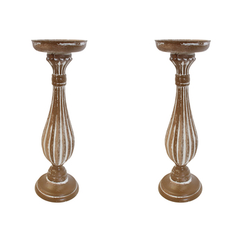 2PK LVD MDF Potts 33cm Pillar/Taper Stick Candle Holder - Natural