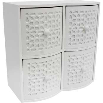 LVD MDF Ornate 4-Drawer 30cm Storage Accessory Holder Square - White