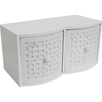 LVD MDF Ornate 2-Drawer 22.5cm Storage Accessory Holder Rectangle - White