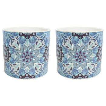 2PK LVD Ceramic Decorative Indoor Planter Pot Mykonos 13x12cm Blue/White
