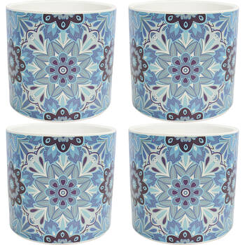 4PK LVD Ceramic Decorative Indoor Planter Pot Mykonos 13x12cm Blue/White