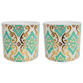 2PK LVD Ceramic Decorative Indoor Planter Pot Indie 13x12cm Gold/Turquoise