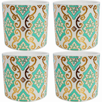 4PK LVD Ceramic Decorative Indoor Planter Pot Indie 13x12cm Gold/Turquoise