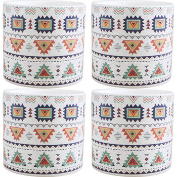 4PK LVD Ceramic Outdoor Decorative Planter Pot Aztec 11.5x10.5cm Multicoloured