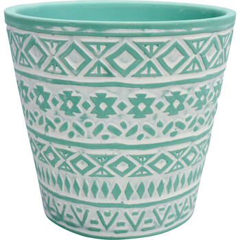 LVD Terracotta Ceramic Decorative Planter Pot Tribal 1 13x12cm Mint