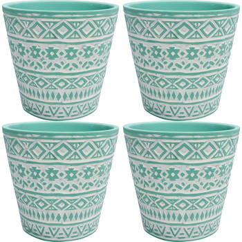 4PK LVD Terracotta Ceramic Decorative Planter Pot Tribal 1 13x12cm Mint