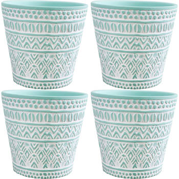 4PK LVD Ceramic Decorative Indoor Planter Pot Tribal 3 13x12cm Mint Green
