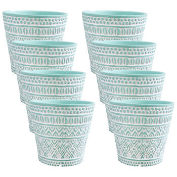 8PK LVD Ceramic Decorative Indoor Planter Pot Tribal 3 13x12cm Mint Green